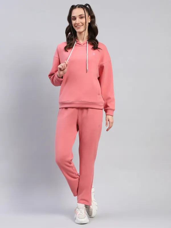 Rock.it Women Peach Solid Hooded Full Sleeve Tracksuit sold by Monte Carlo