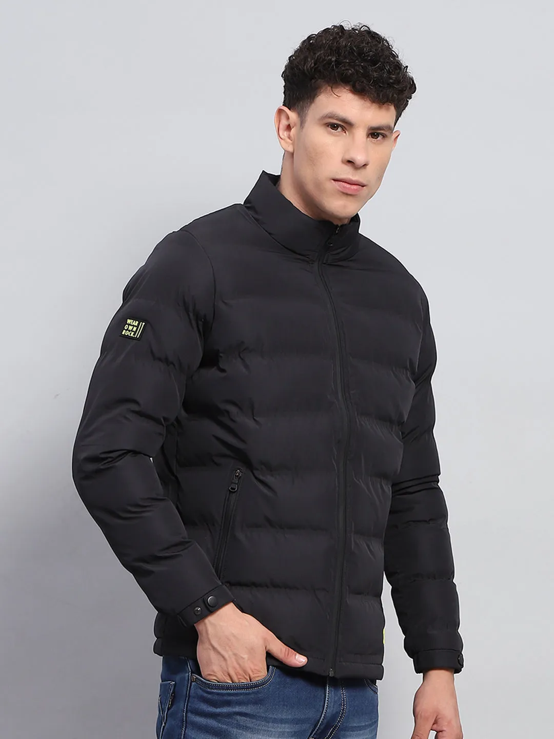Rock.it Men Black Solid Mock Neck Full Sleeve Heating Jacket sold by Monte Carlo product image thumbnail 4