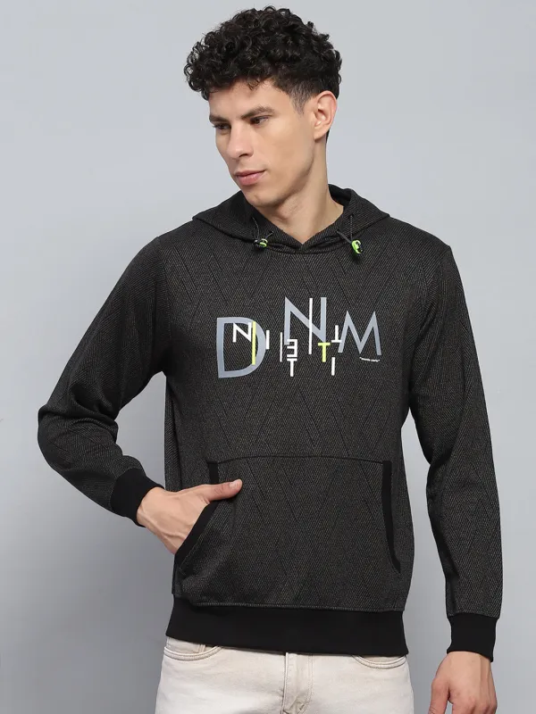 Men Black Self Design Hooded Full Sleeve Winter T-Shirt made by Monte Carlo