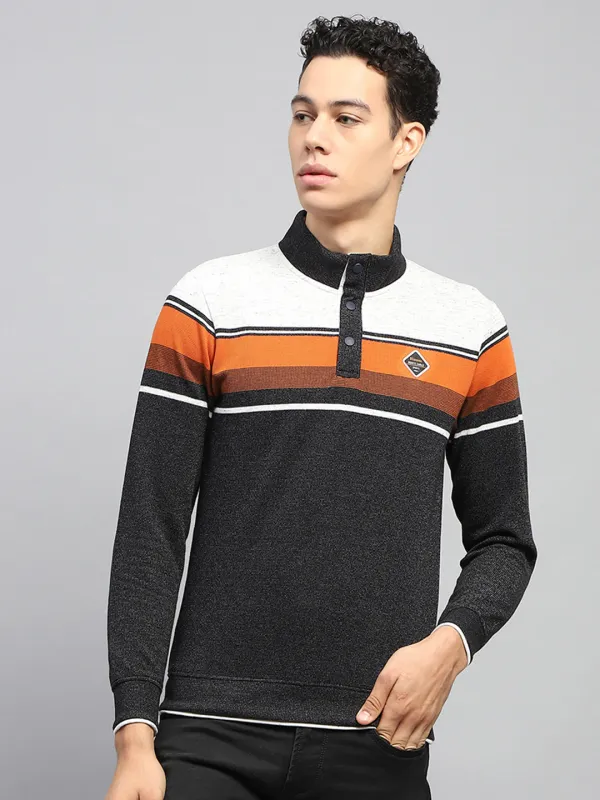 Men Black Self Design Band Collar Full Sleeve Winter T-Shirt made by Monte Carlo