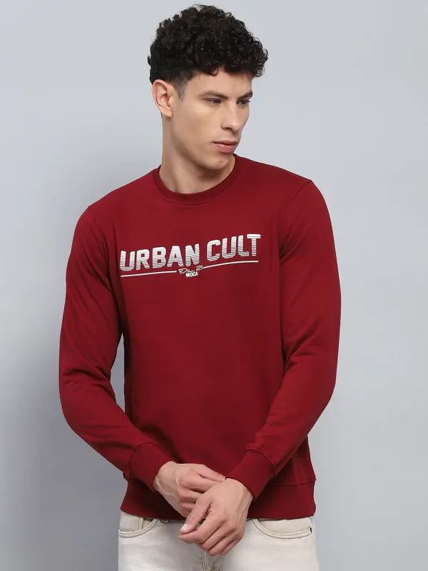 Men Maroon Printed Round Neck Full Sleeve Sweatshirt sold by Monte Carlo