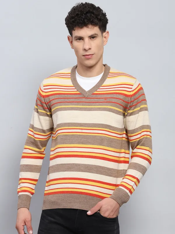 Men Multicolor Stripe V Neck Full Sleeve Pullover made by Monte Carlo