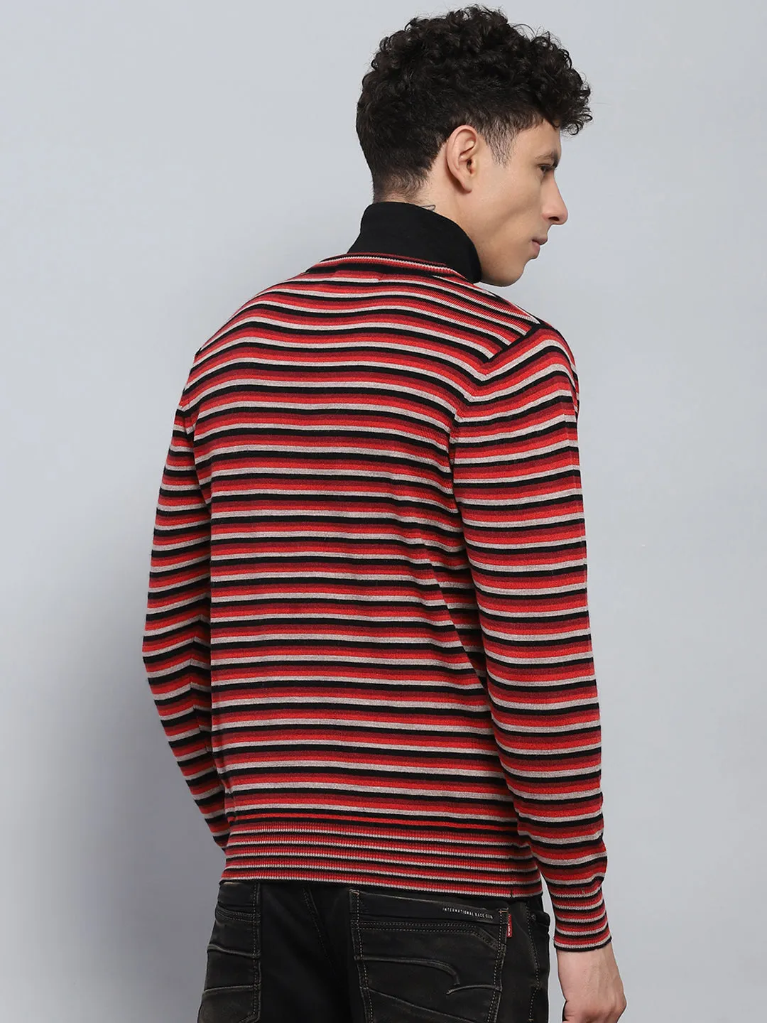 Men Red & Grey Stripe V Neck Full Sleeve Pullover sold by Monte Carlo product image thumbnail 5