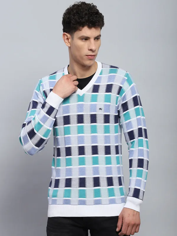 Men Multicolor Check V Neck Full Sleeve Pullover made by Monte Carlo