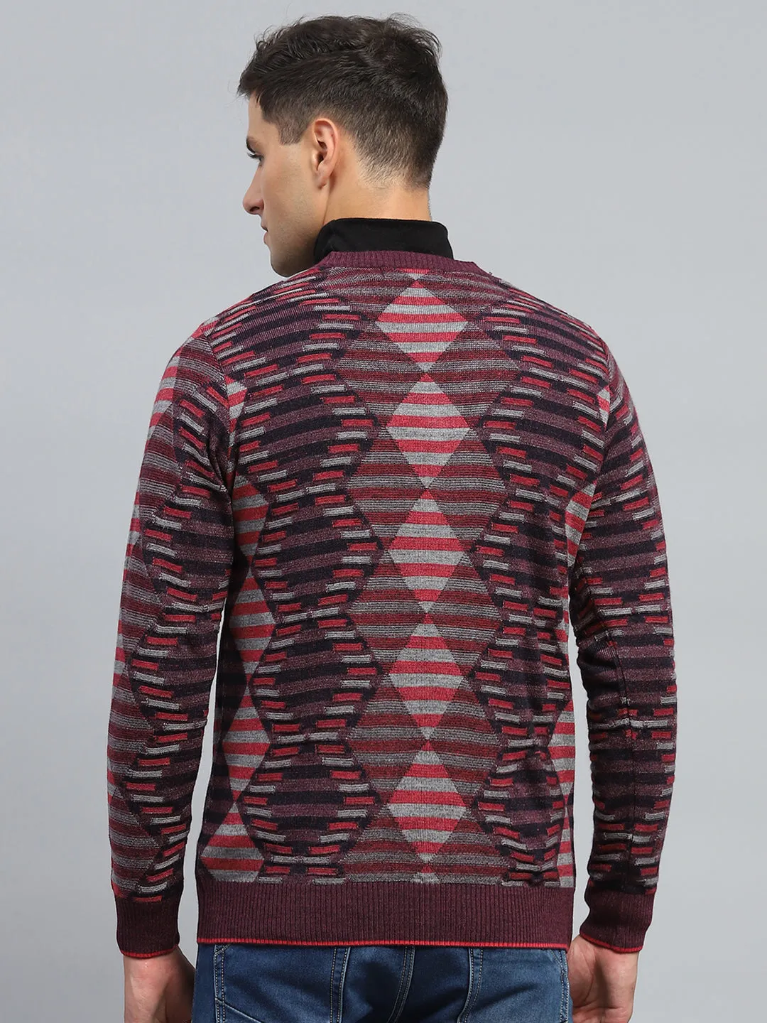 Men Maroon Stripe V Neck Full Sleeve Pullover sold by Monte Carlo product image thumbnail 5
