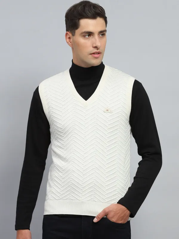 Men White Self Design V Neck Sleeveless Sweater sold by Monte Carlo