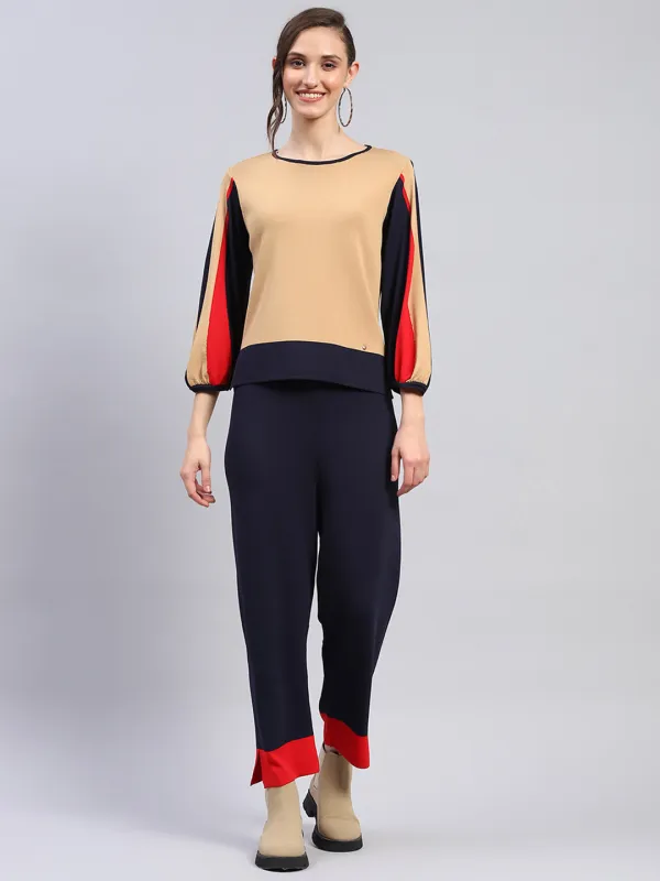 Women Beige Solid Round Neck Full Sleeve Cords Set sold by Monte Carlo