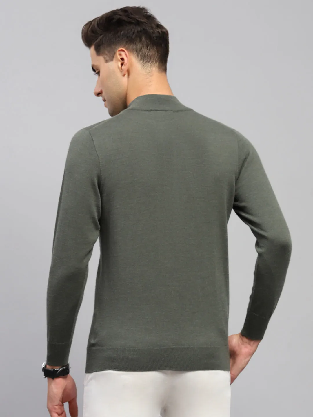 Men Olive Solid Mock Neck Full Sleeve Pullover sold by Monte Carlo product image thumbnail 5