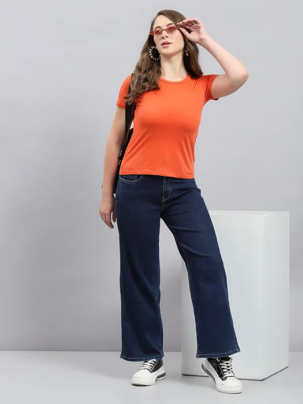 Women Blue Solid Regular Fit Denims sold by Monte Carlo