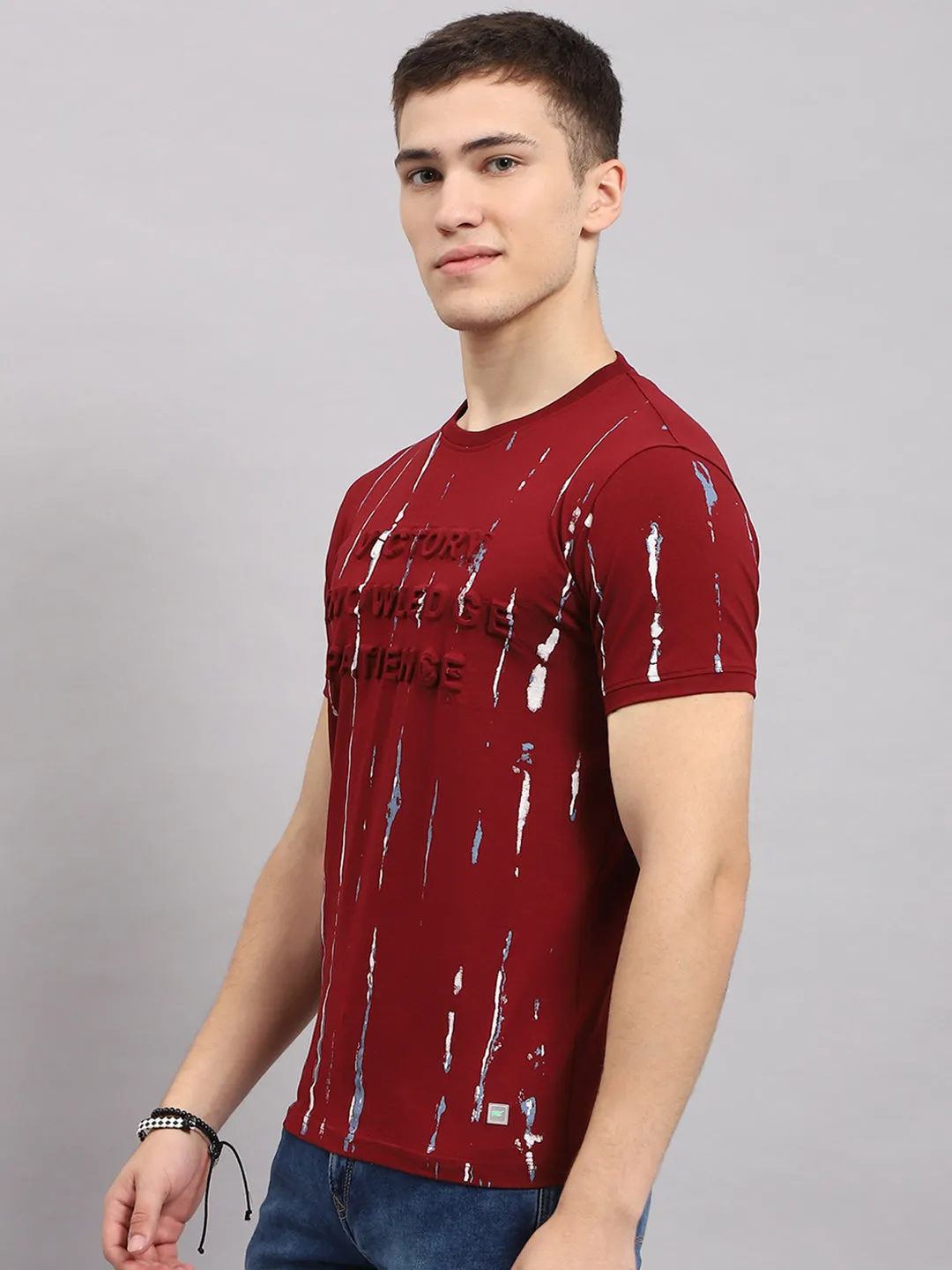 Men Maroon Printed Round Neck Half Sleeve T-Shirt sold by Monte Carlo product image thumbnail 3