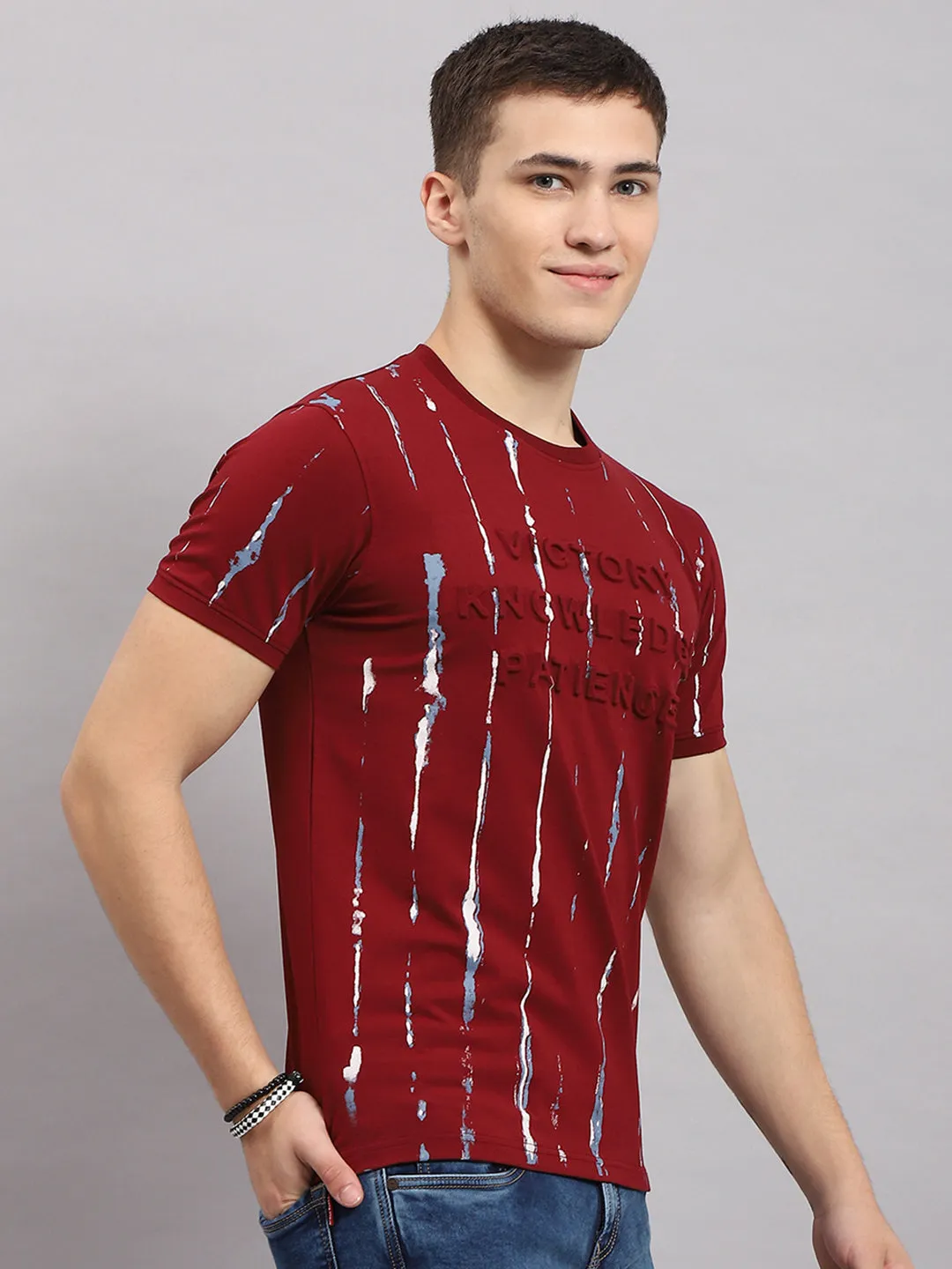 Men Maroon Printed Round Neck Half Sleeve T-Shirt sold by Monte Carlo product image thumbnail 4