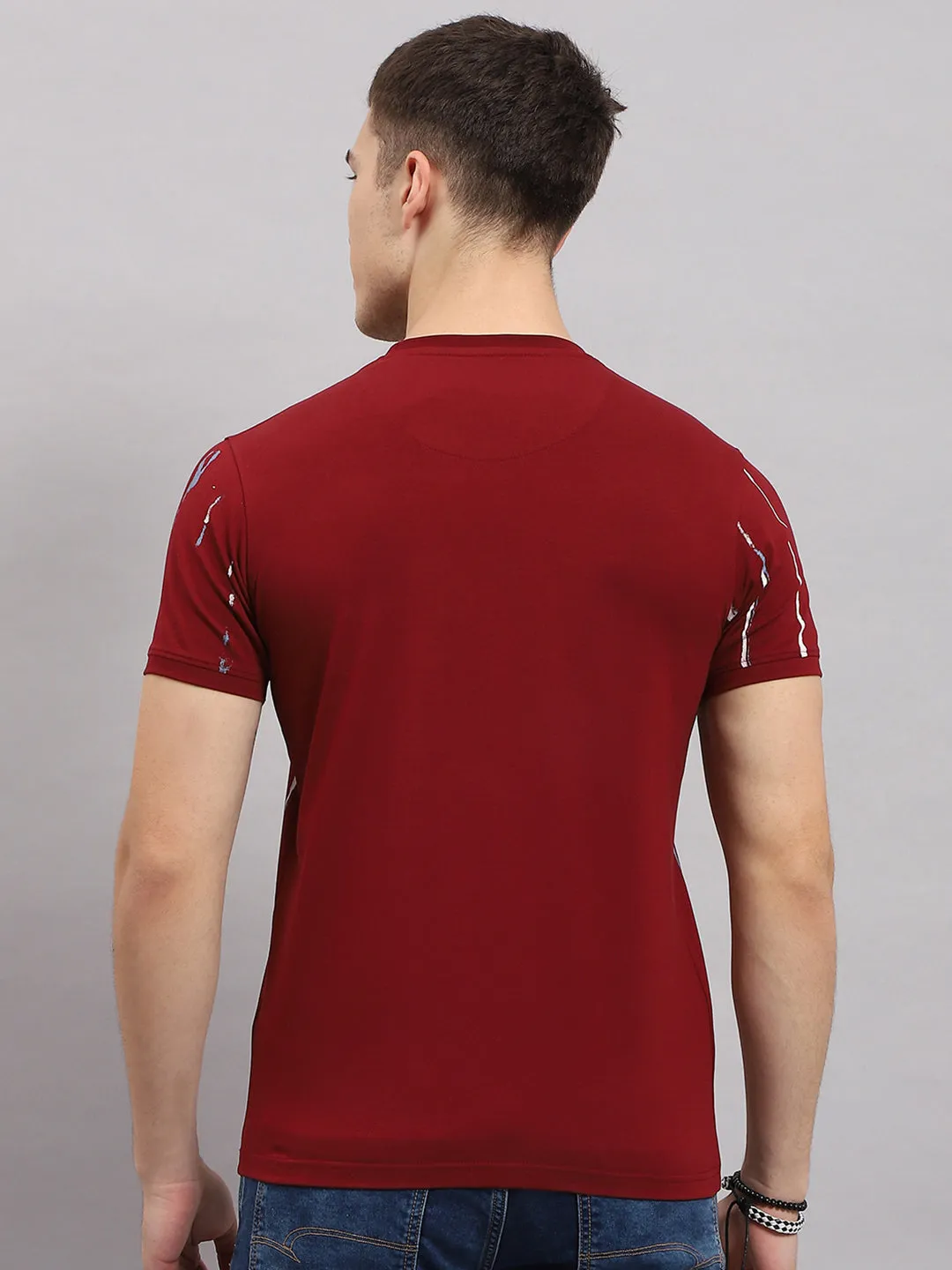 Men Maroon Printed Round Neck Half Sleeve T-Shirt sold by Monte Carlo product image thumbnail 5