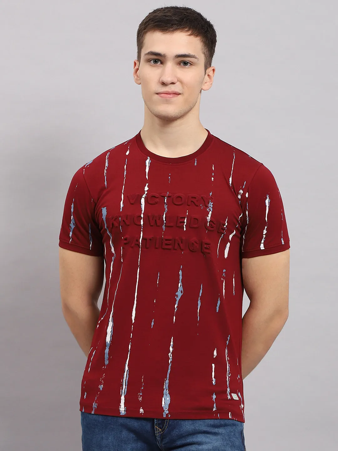 Men Maroon Printed Round Neck Half Sleeve T-Shirt sold by Monte Carlo product image thumbnail 2