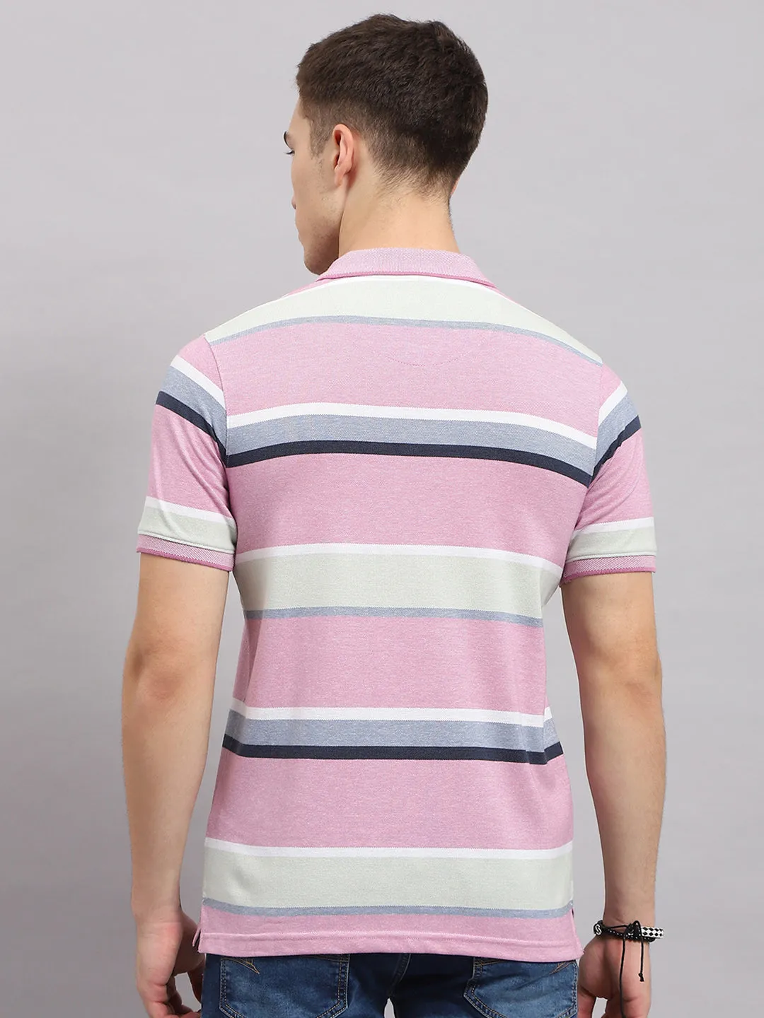 Men Pink Stripe Collar Half Sleeve T-Shirt sold by Monte Carlo product image thumbnail 5