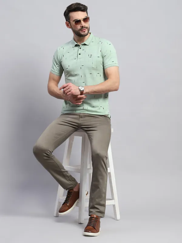 Men Green Printed Collar Half Sleeve T-Shirt sold by Monte Carlo