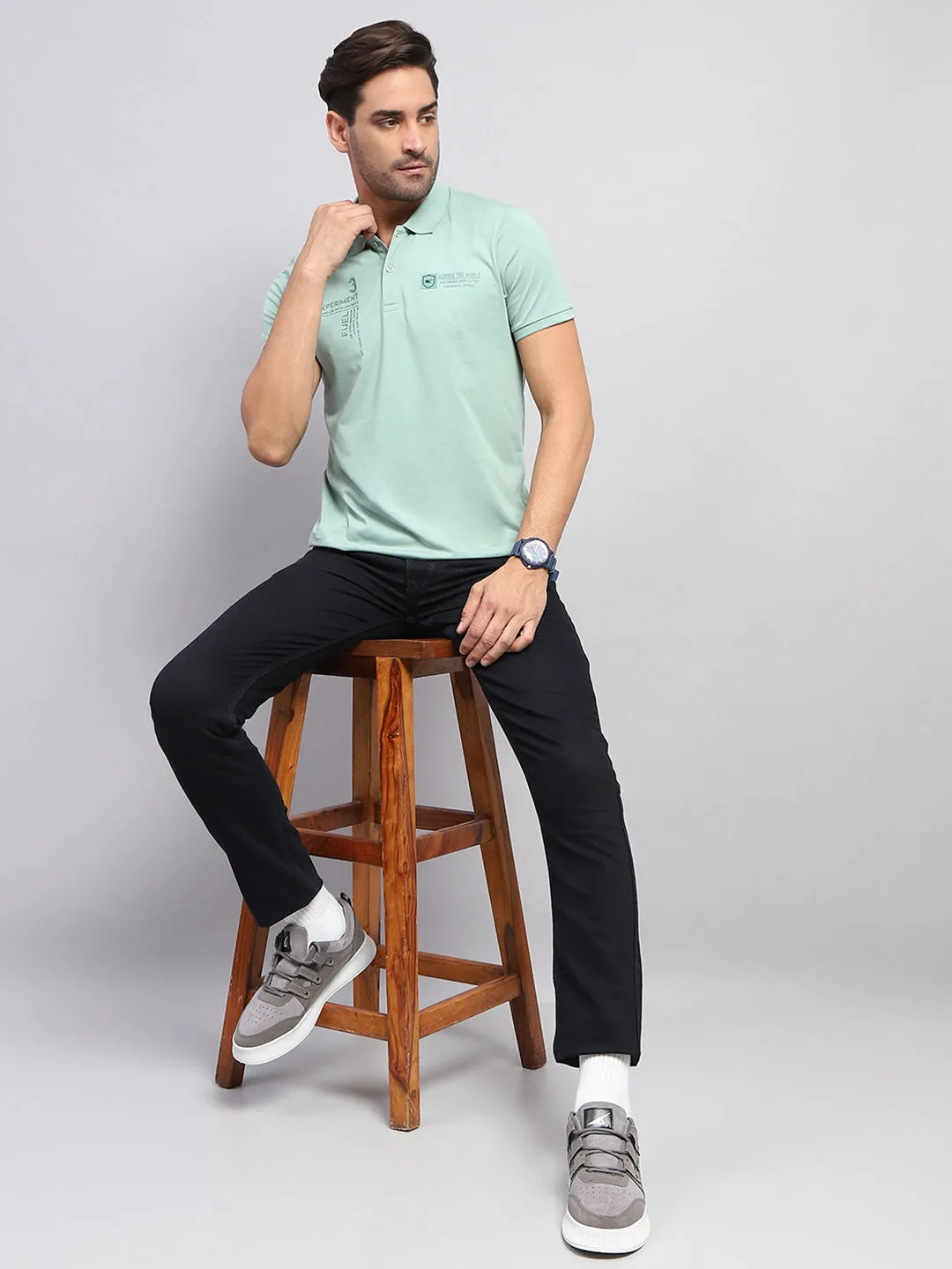 Men Green Printed Collar Half Sleeve T-Shirt sold by Monte Carlo