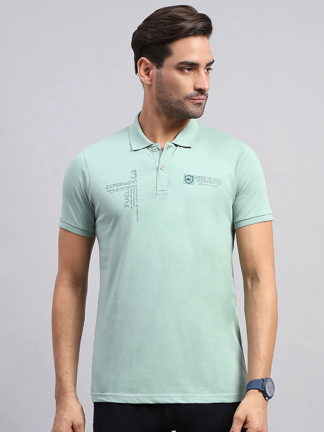 Men Green Printed Collar Half Sleeve T-Shirt sold by Monte Carlo product image thumbnail 2