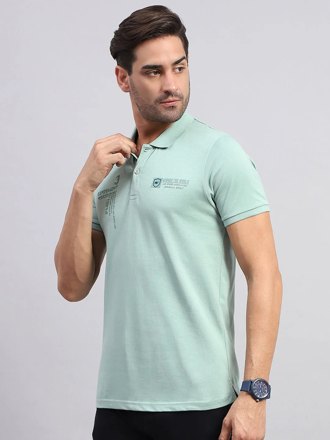 Men Green Printed Collar Half Sleeve T-Shirt sold by Monte Carlo product image thumbnail 3