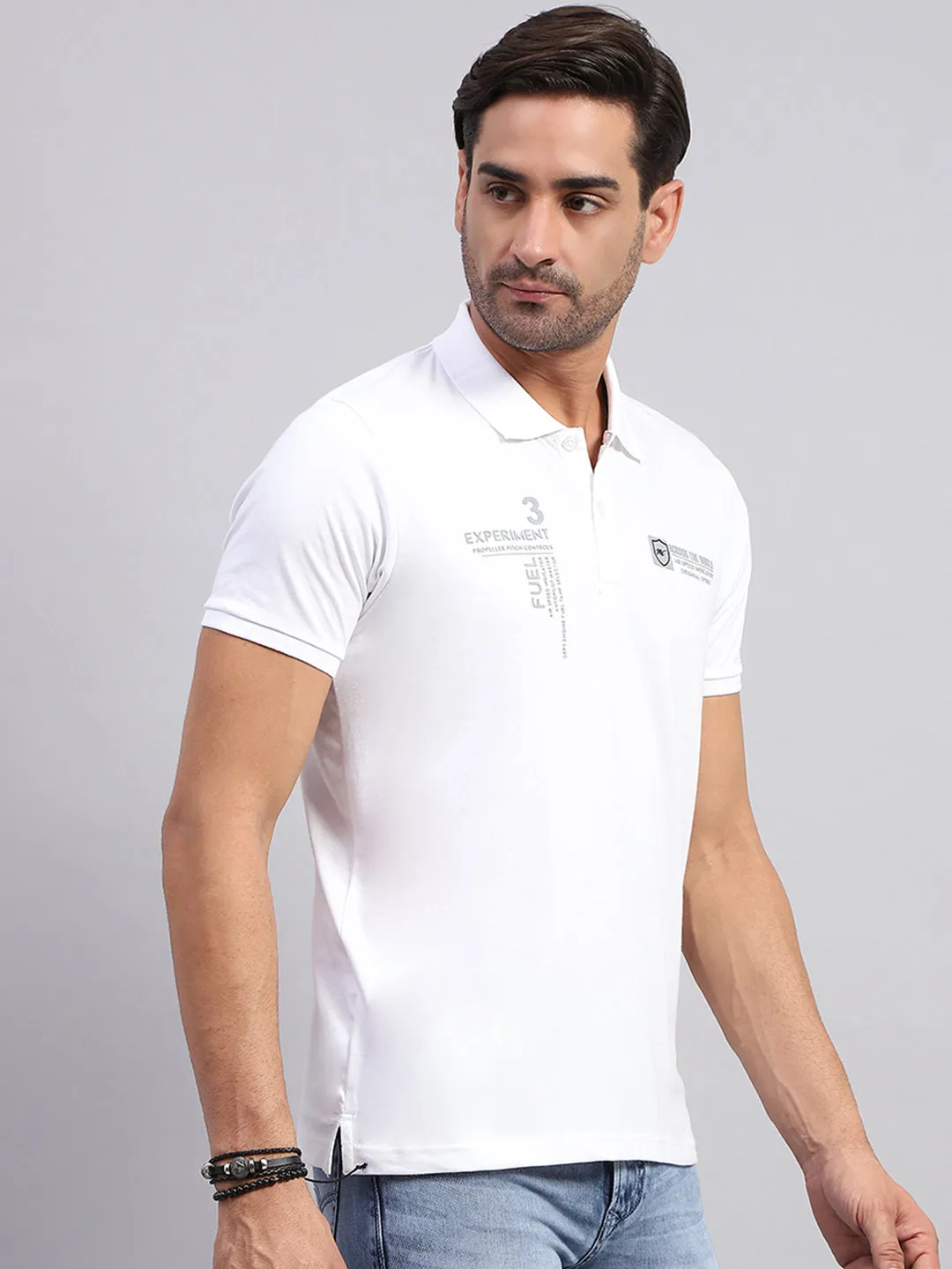 Men White Printed Collar Half Sleeve T-Shirt sold by Monte Carlo product image thumbnail 4