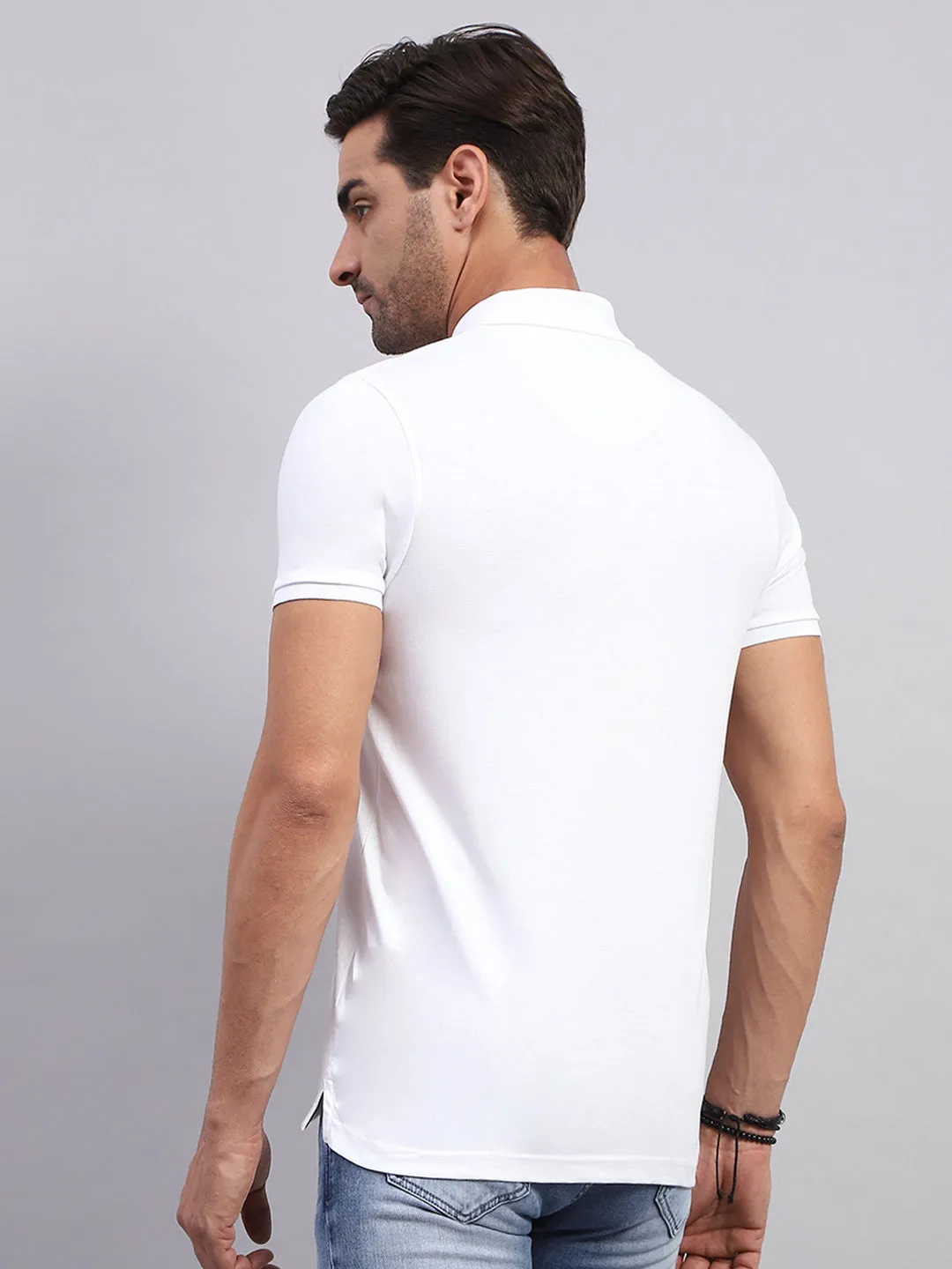 Men White Printed Collar Half Sleeve T-Shirt sold by Monte Carlo product image thumbnail 5