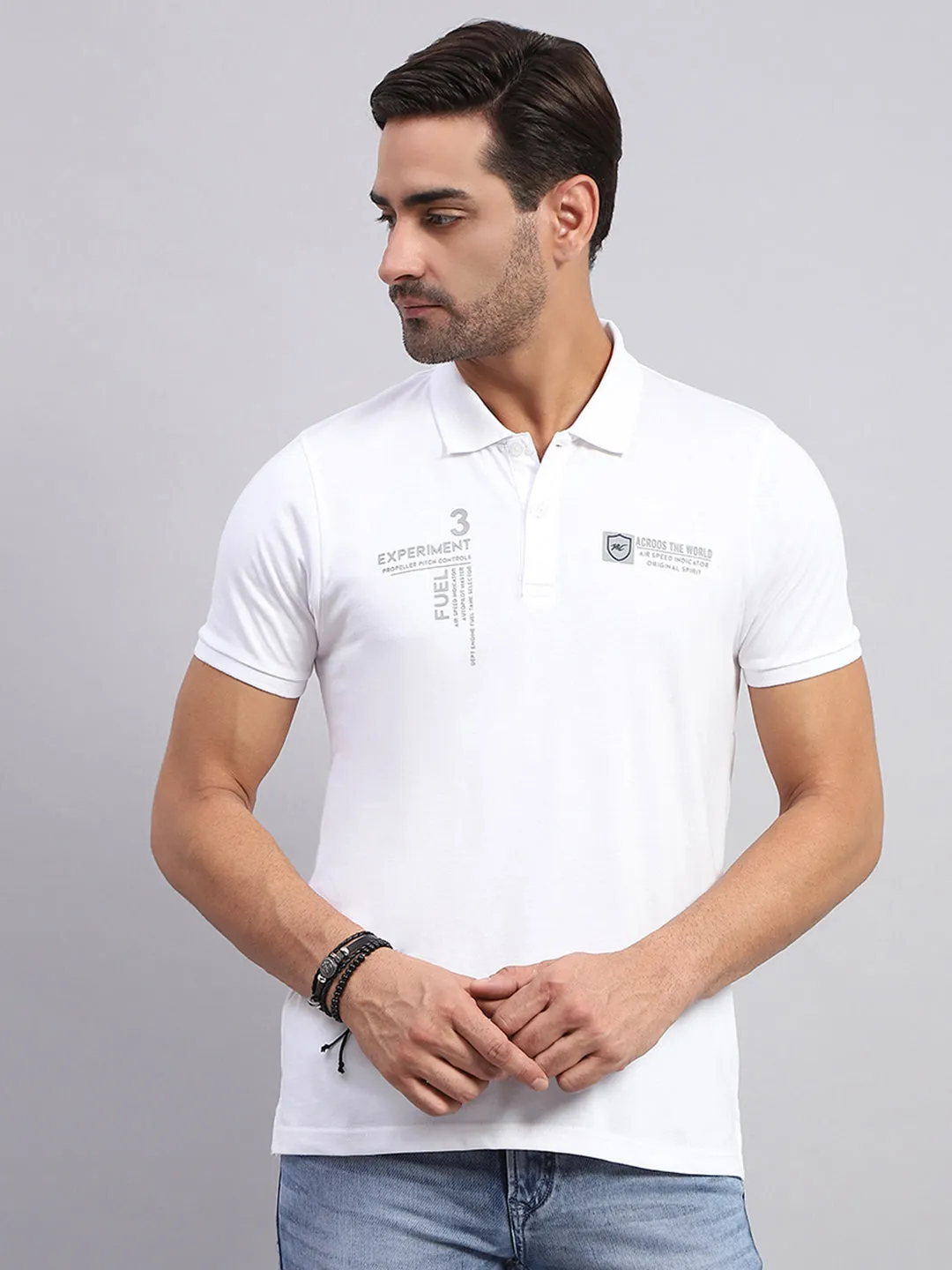 Men White Printed Collar Half Sleeve T-Shirt sold by Monte Carlo product image thumbnail 2