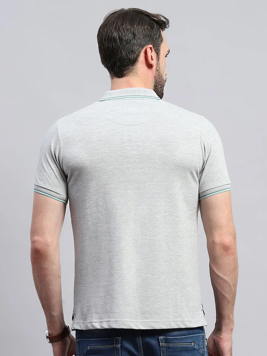Men Grey Self Design Collar Half Sleeve T-Shirt sold by Monte Carlo product image thumbnail 5