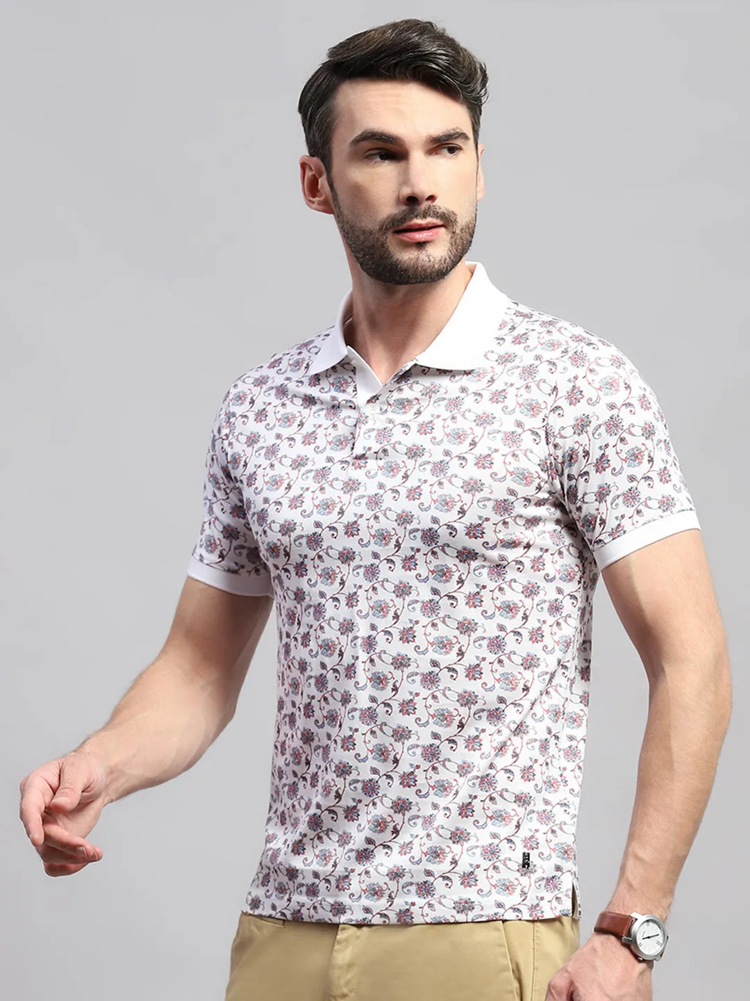 Men White Printed Collar Half Sleeve T-Shirt sold by Monte Carlo product image thumbnail 3