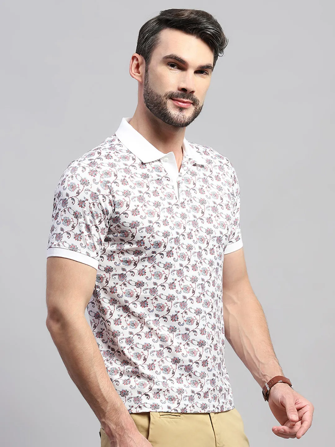 Men White Printed Collar Half Sleeve T-Shirt sold by Monte Carlo product image thumbnail 4