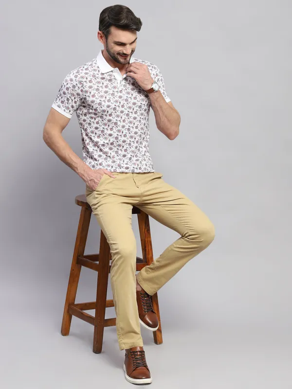 Men White Printed Collar Half Sleeve T-Shirt made by Monte Carlo