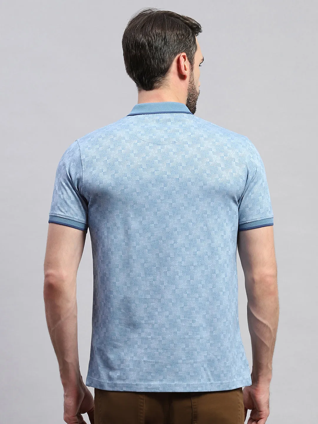Men Blue Self Design Collar Half Sleeve T-Shirt sold by Monte Carlo product image thumbnail 5