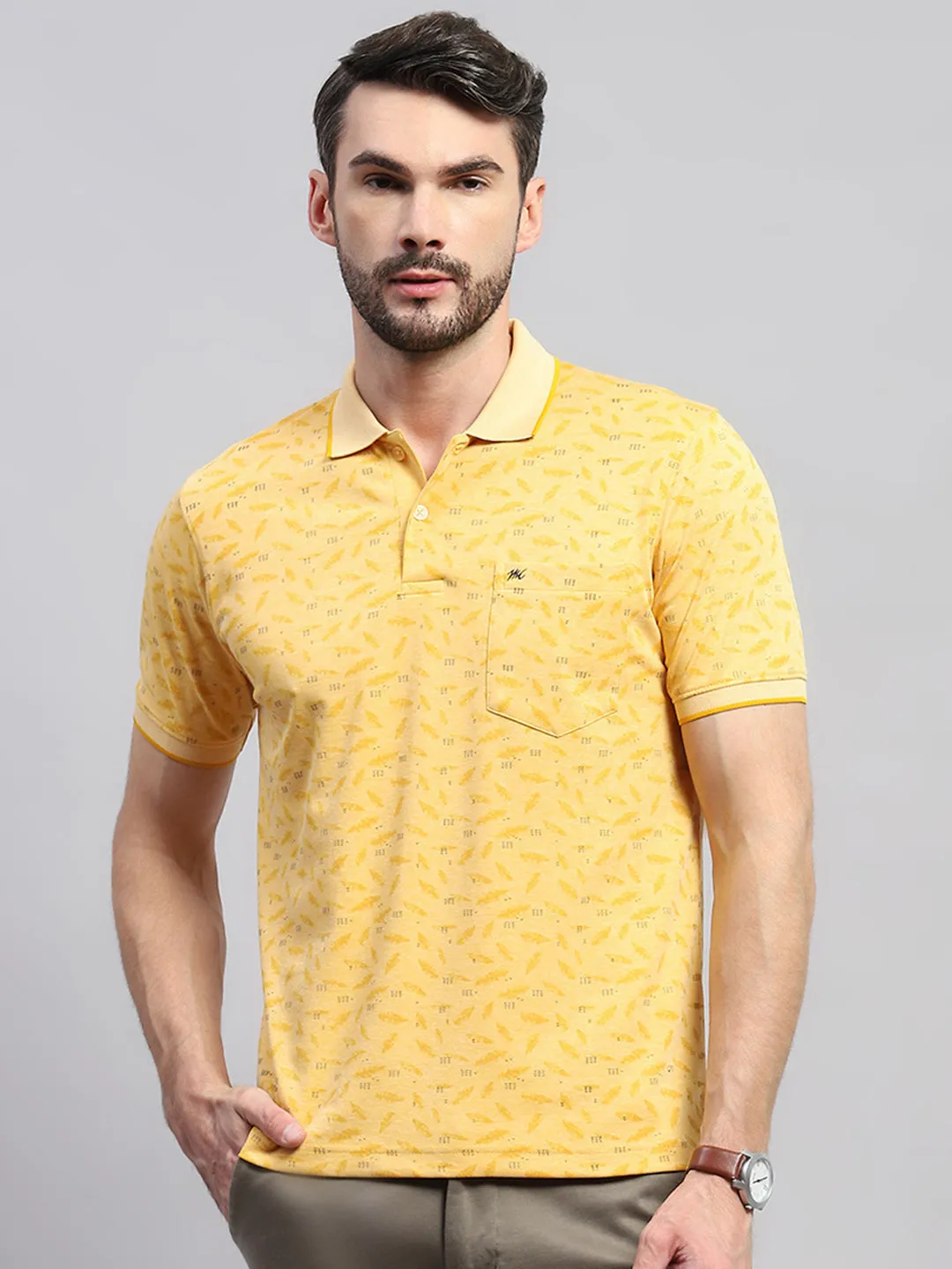 Men Yellow Printed Collar Half Sleeve T-Shirt sold by Monte Carlo product image thumbnail 2
