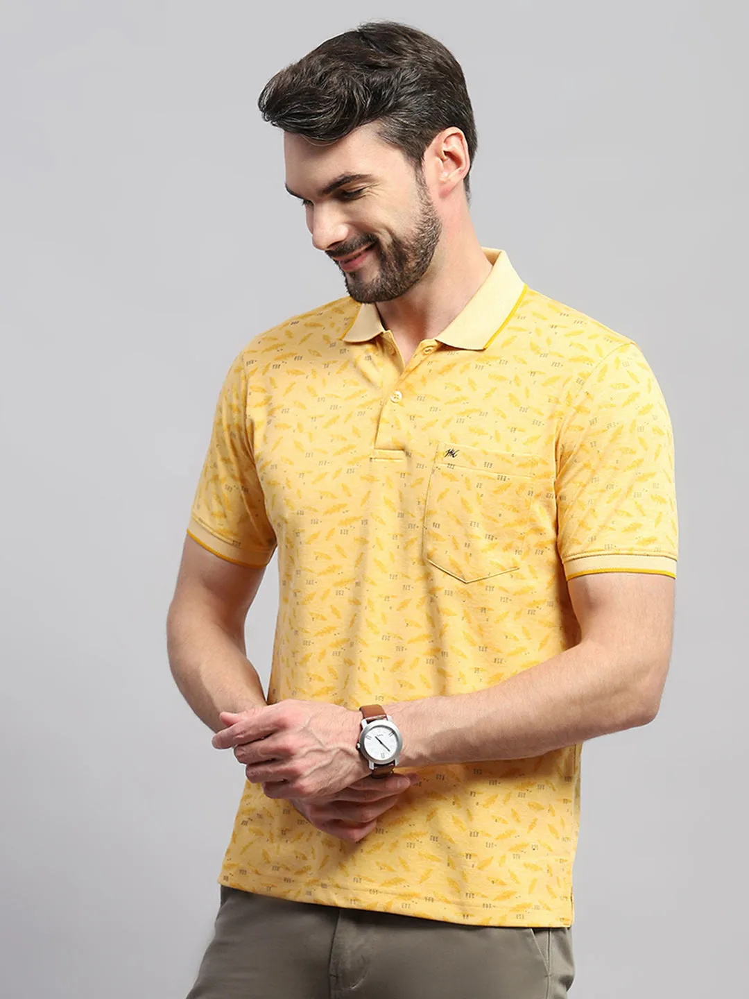 Men Yellow Printed Collar Half Sleeve T-Shirt sold by Monte Carlo product image thumbnail 3