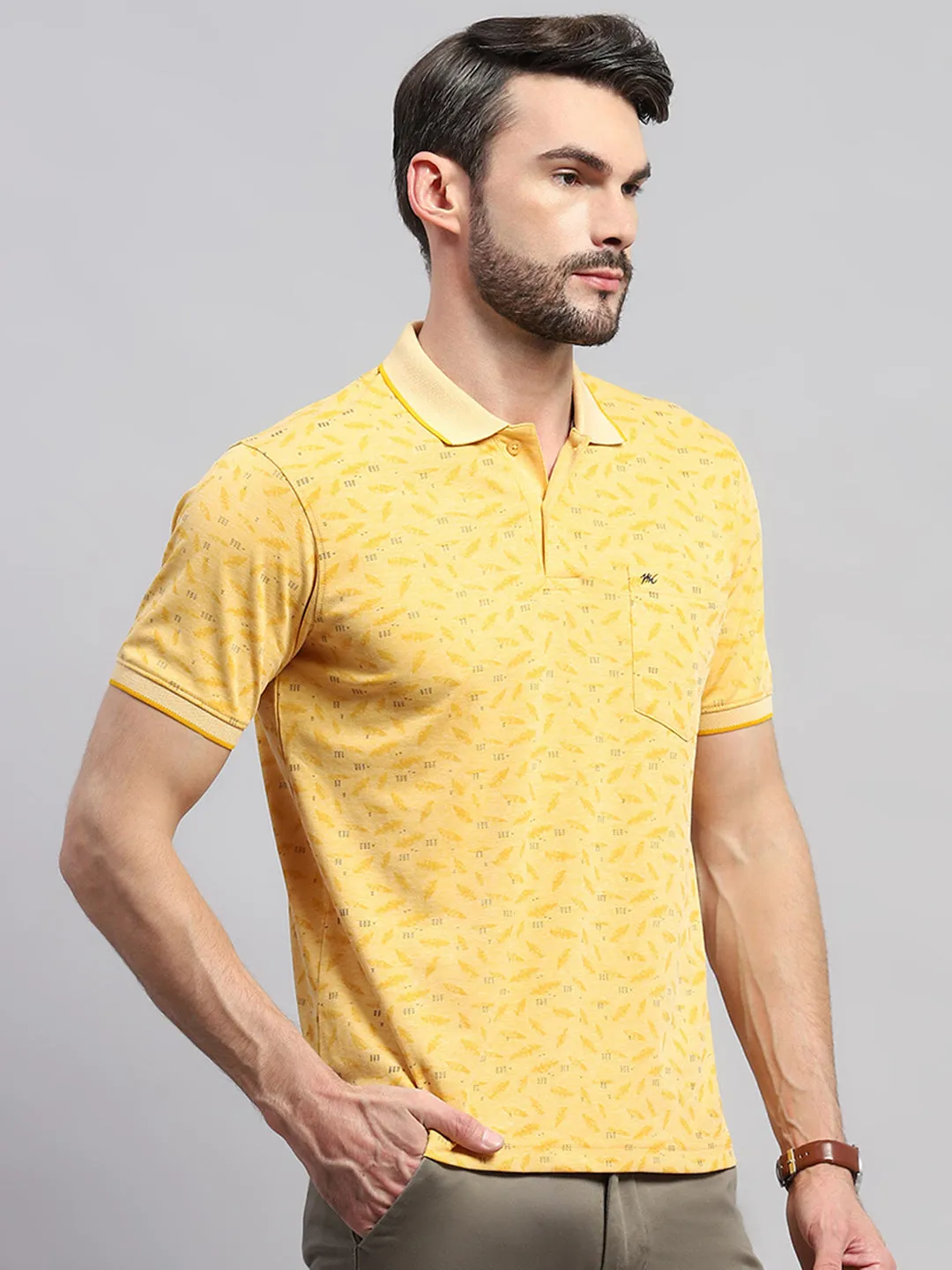 Men Yellow Printed Collar Half Sleeve T-Shirt sold by Monte Carlo product image thumbnail 4