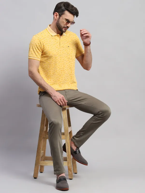 Men Yellow Printed Collar Half Sleeve T-Shirt made by Monte Carlo
