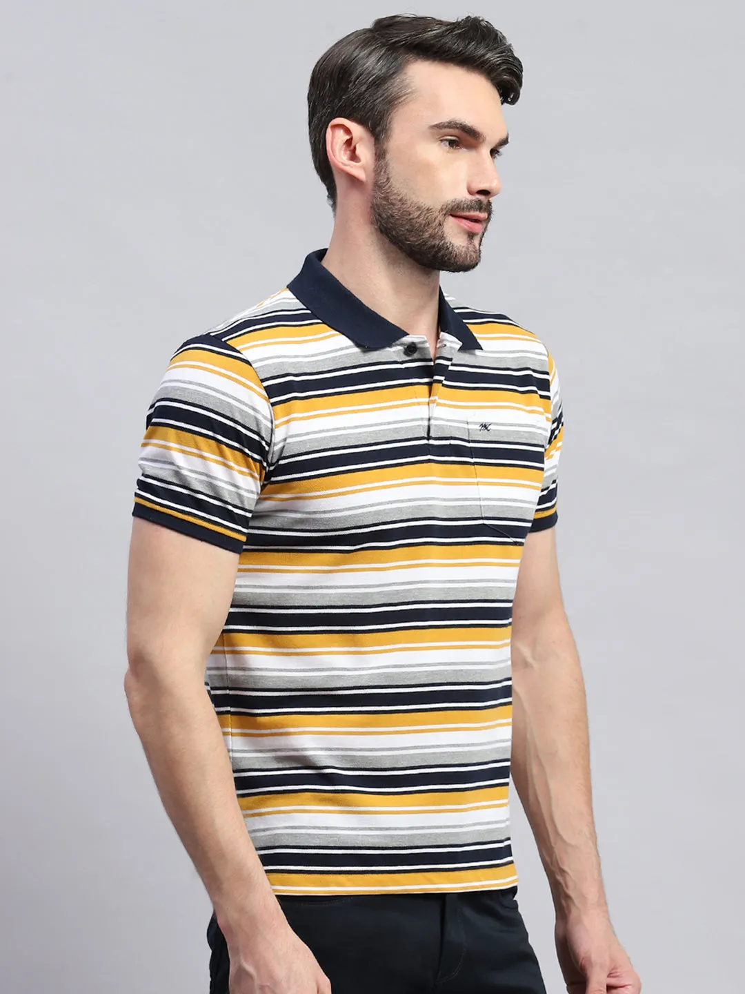Men Yellow & White Stripe Collar Half Sleeve T-Shirt sold by Monte Carlo product image thumbnail 4