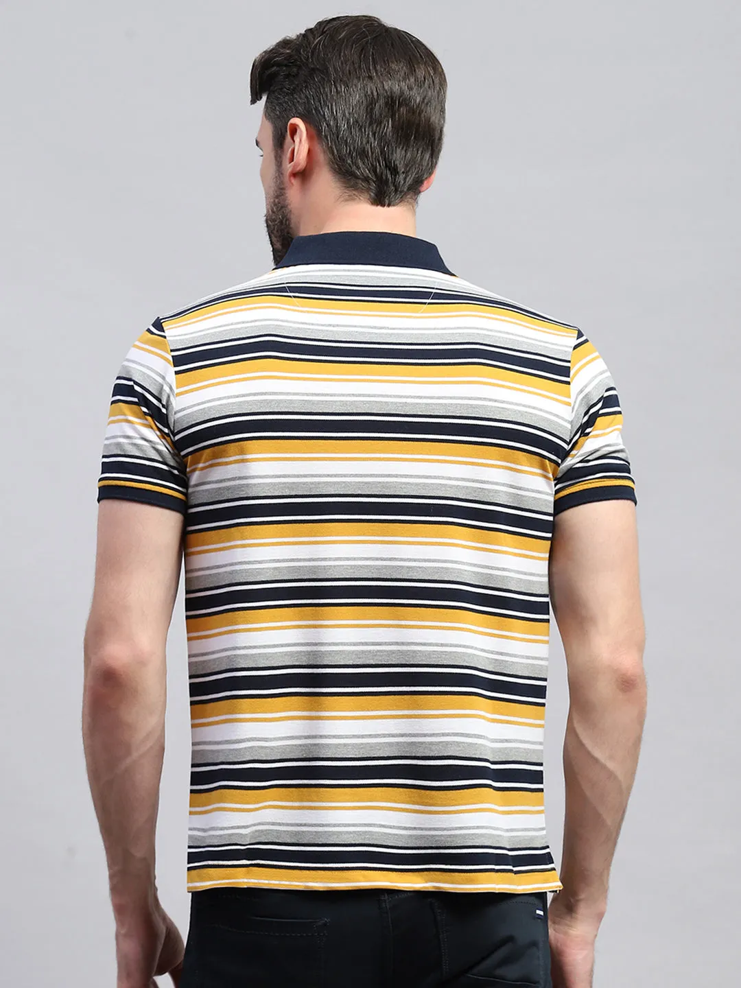 Men Yellow & White Stripe Collar Half Sleeve T-Shirt sold by Monte Carlo product image thumbnail 5