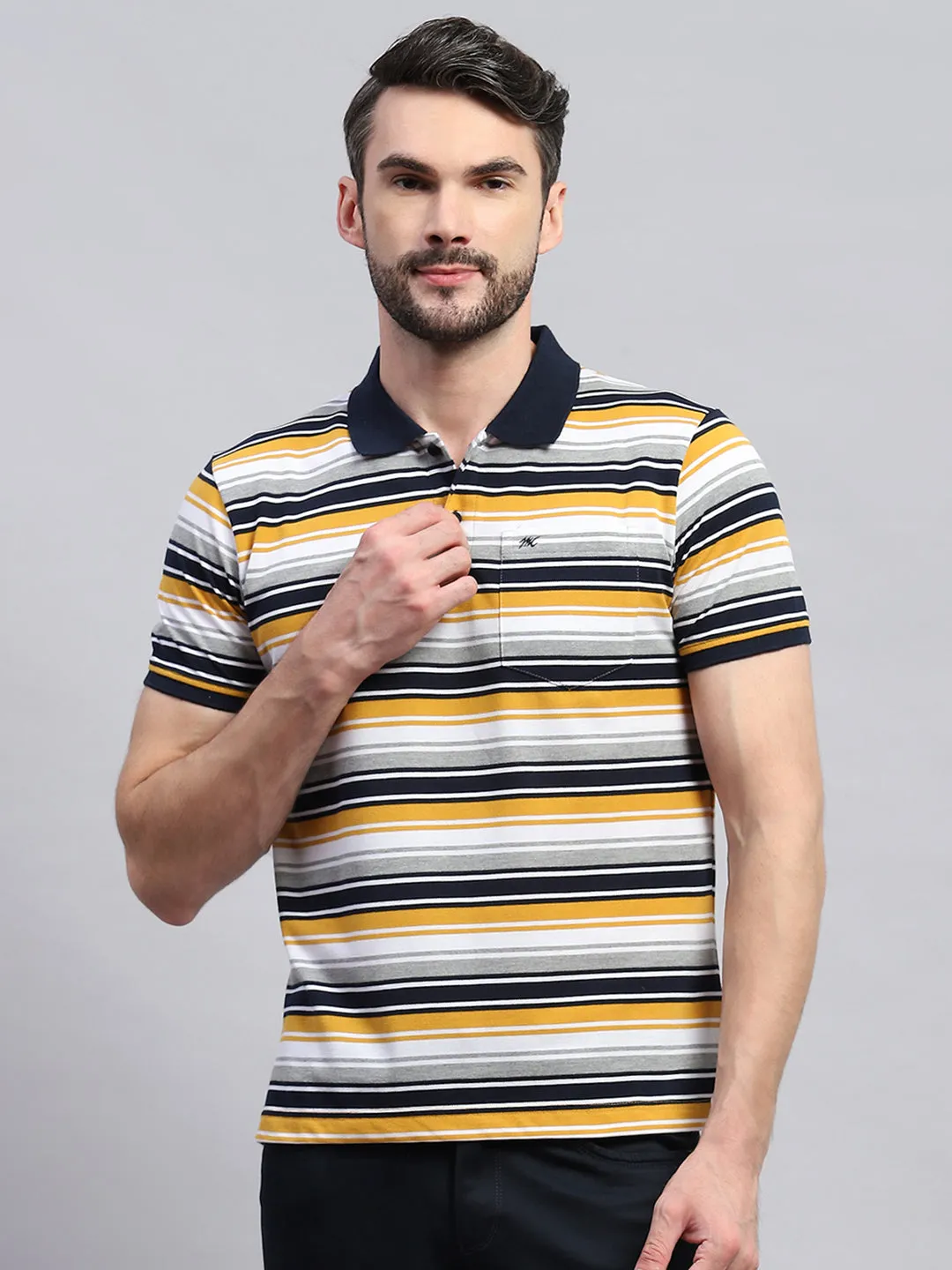 Men Yellow & White Stripe Collar Half Sleeve T-Shirt sold by Monte Carlo product image thumbnail 2