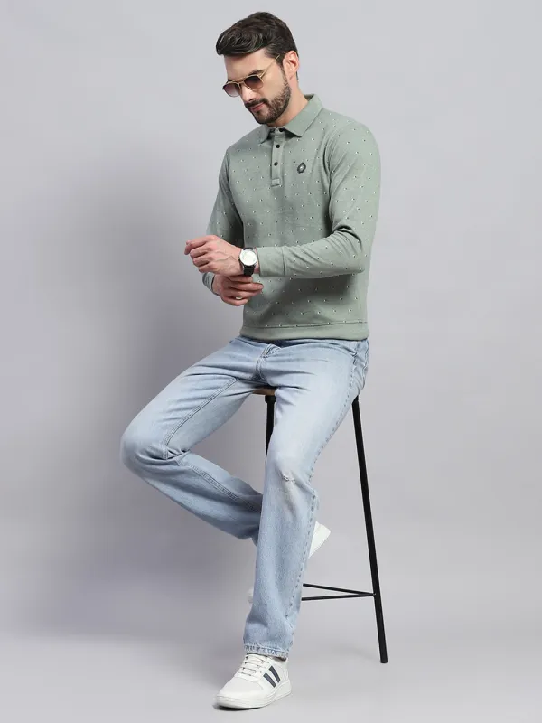 Men Green Printed Collar Full Sleeve Sweatshirt sold by Monte Carlo