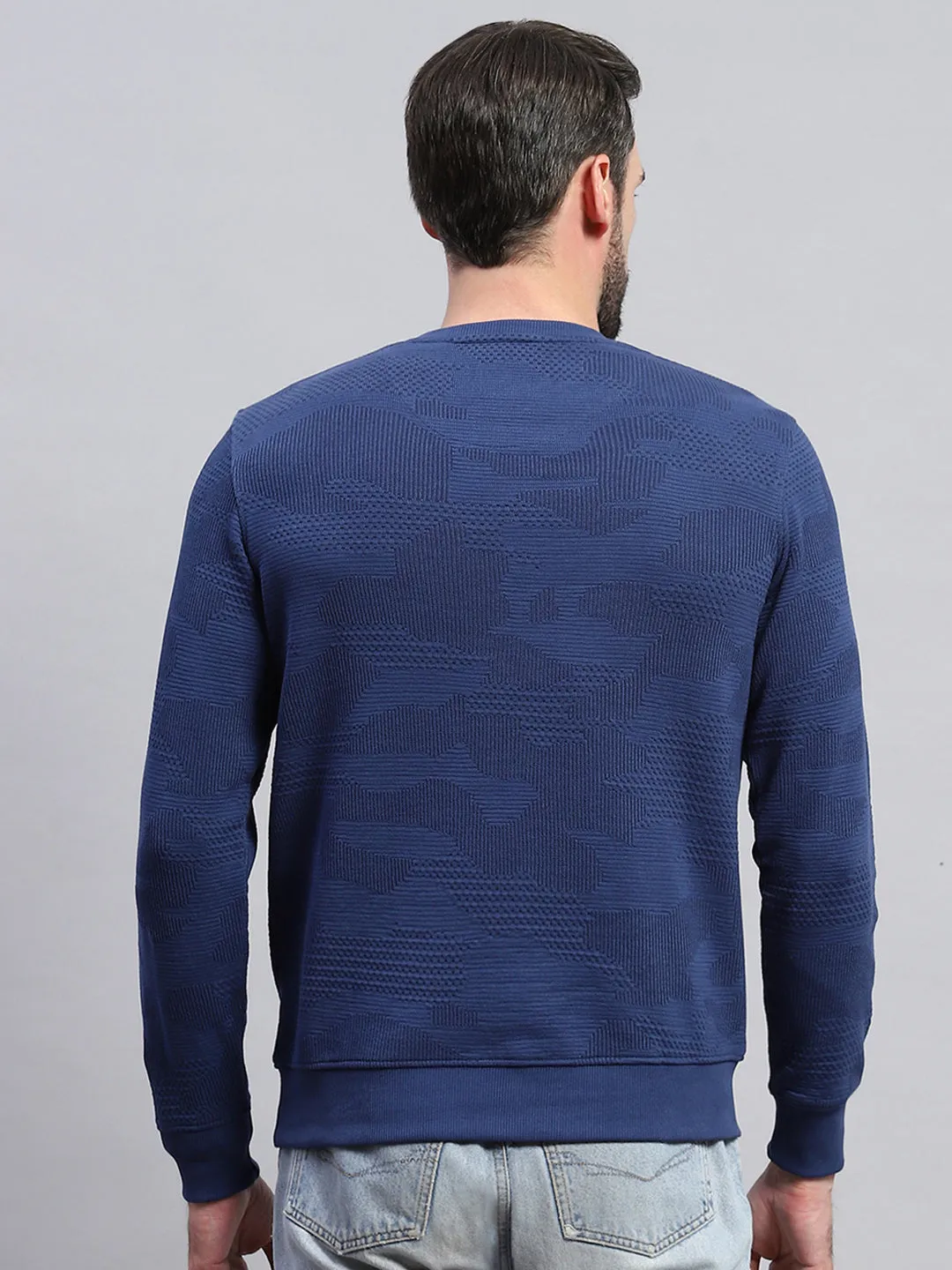 Men Blue Self Design Round Neck Full Sleeve T-Shirt sold by Monte Carlo product image thumbnail 5