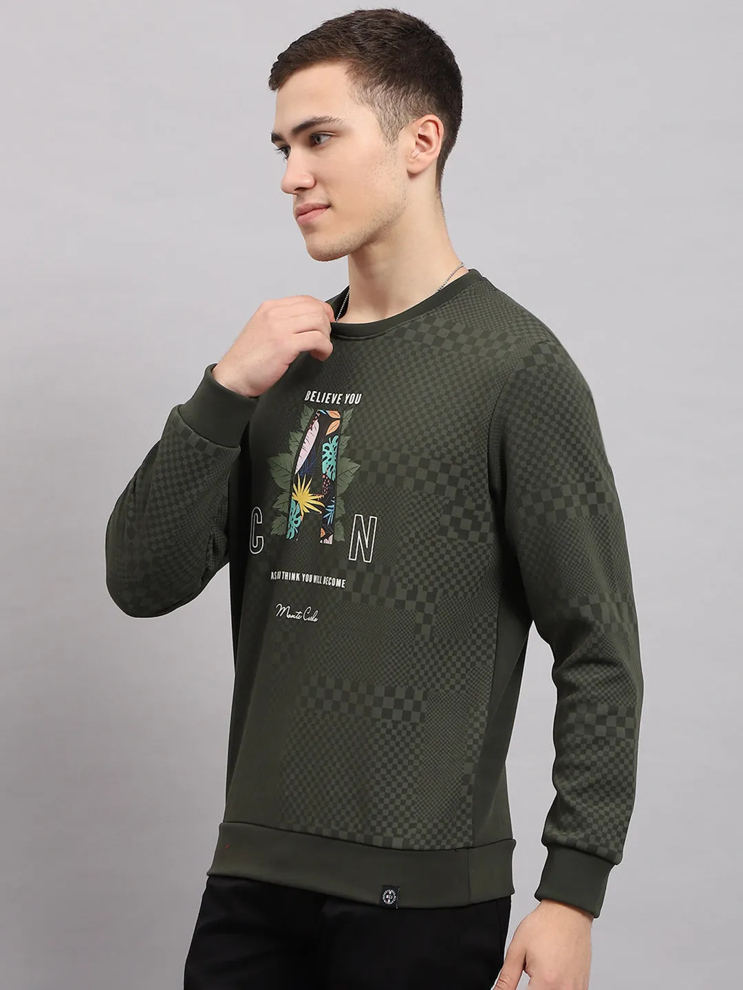 Men Green Printed Round Neck Full Sleeve T-Shirt sold by Monte Carlo product image thumbnail 4