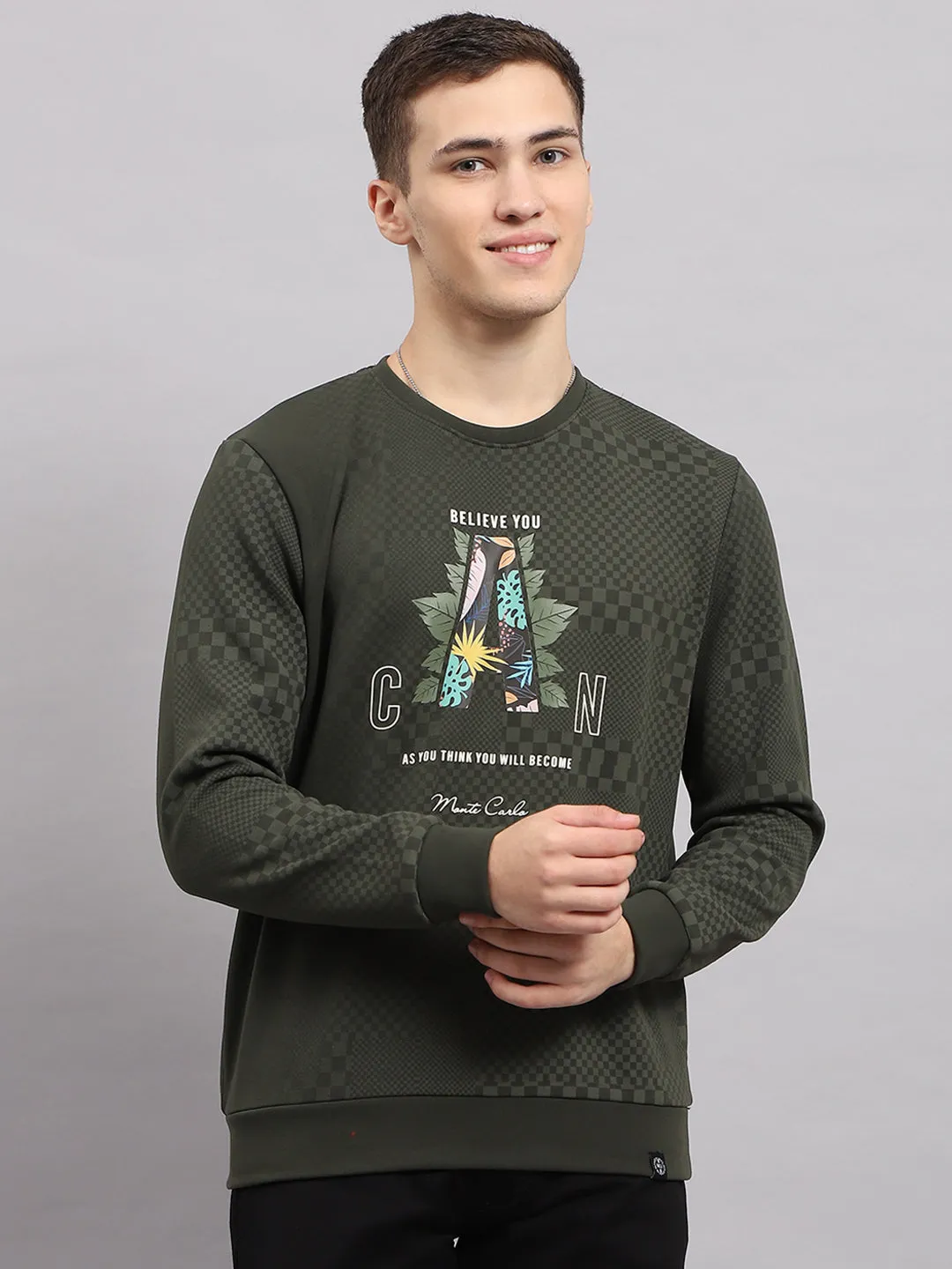 Men Green Printed Round Neck Full Sleeve T-Shirt sold by Monte Carlo product image thumbnail 2