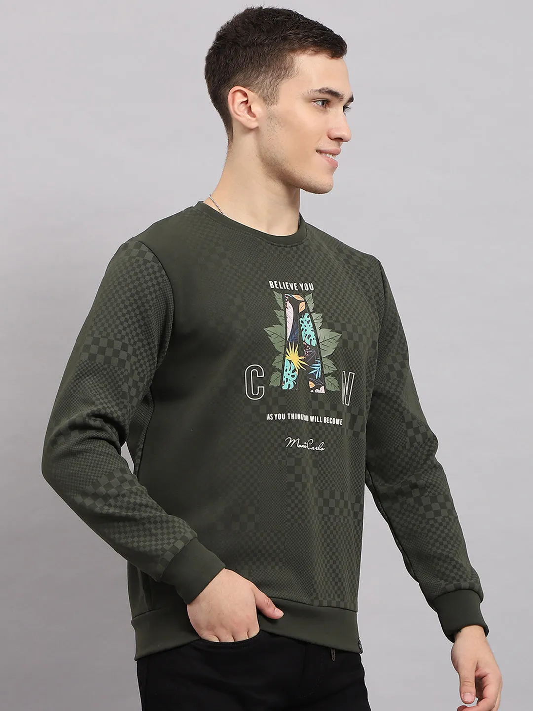 Men Green Printed Round Neck Full Sleeve T-Shirt sold by Monte Carlo product image thumbnail 3