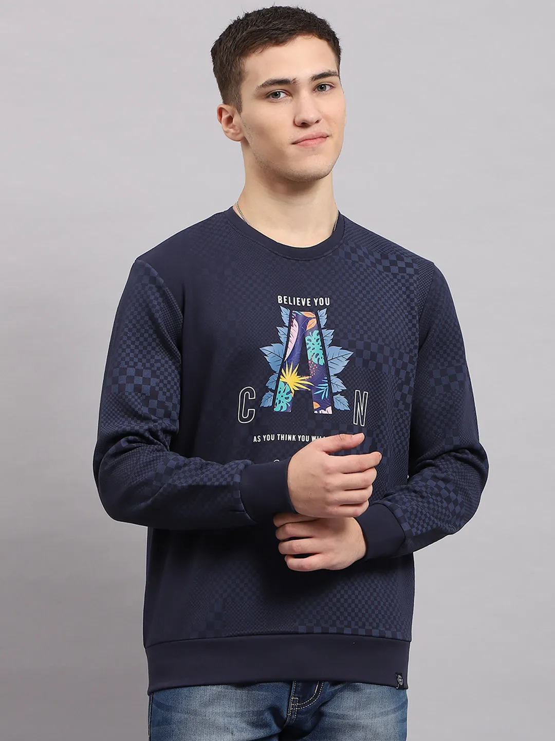 Men Navy Blue Printed Round Neck Full Sleeve T-Shirt sold by Monte Carlo product image thumbnail 2