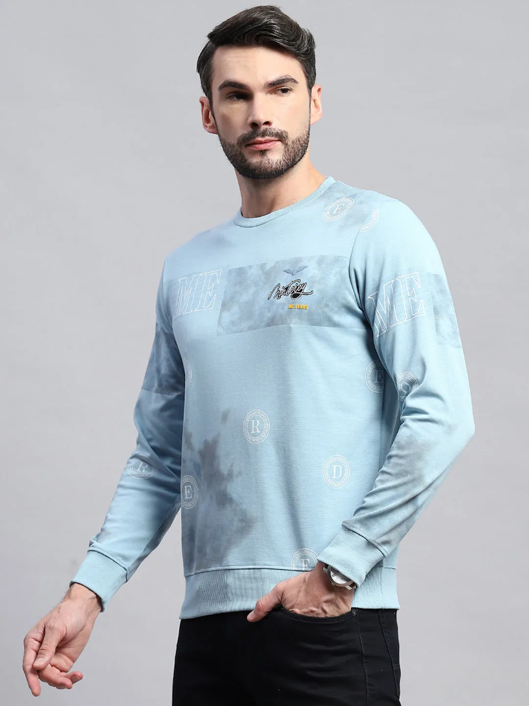 Men Blue Printed Round Neck Full Sleeve T-Shirt sold by Monte Carlo product image thumbnail 3