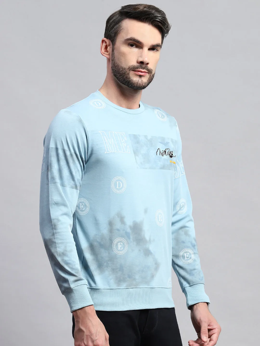 Men Blue Printed Round Neck Full Sleeve T-Shirt sold by Monte Carlo product image thumbnail 4
