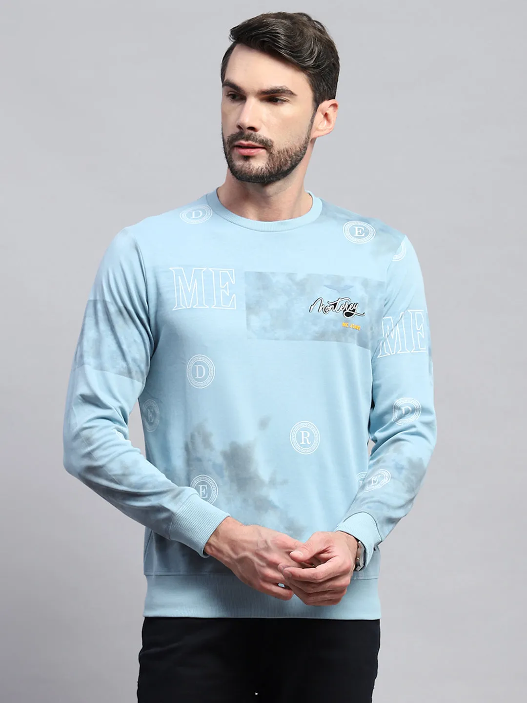 Men Blue Printed Round Neck Full Sleeve T-Shirt sold by Monte Carlo product image thumbnail 2