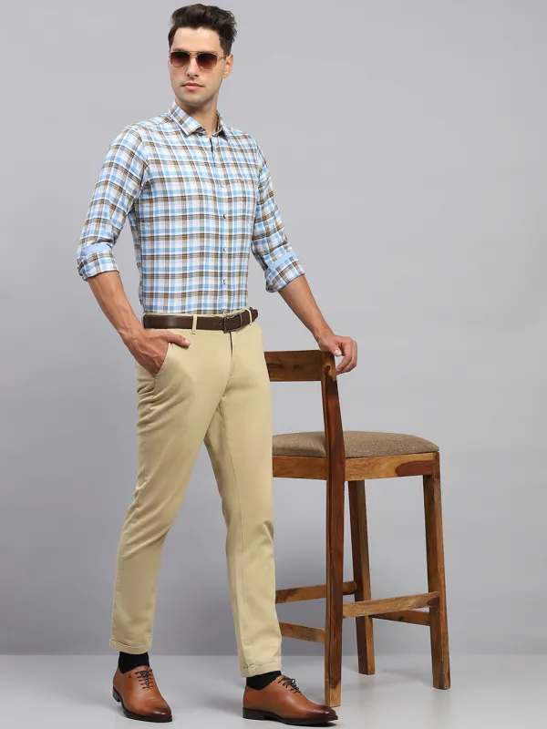 Men Blue Check Spread Collar Full Sleeve Shirt sold by Monte Carlo