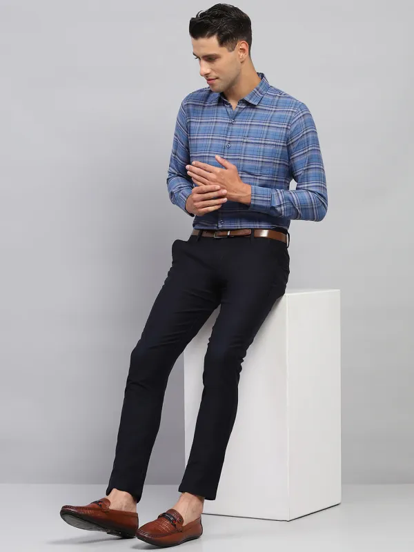 Men Blue Check Spread Collar Full Sleeve Shirt sold by Monte Carlo
