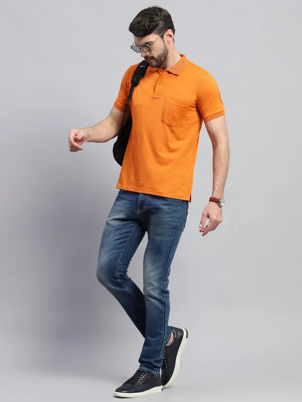 Men Orange Solid Collar Half Sleeve T-Shirt sold by Monte Carlo