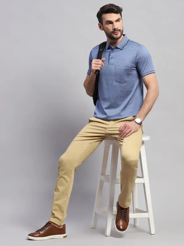 Men Blue Solid Collar Half Sleeve T-Shirt made by Monte Carlo